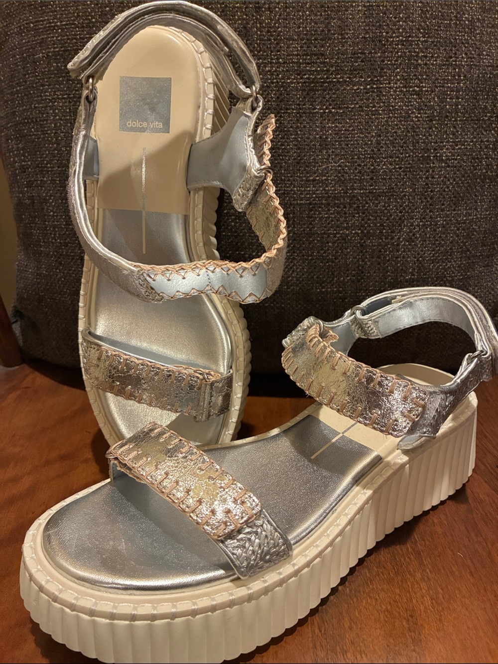 Dolce Vita Metallic Silver Textured Platform Sandals